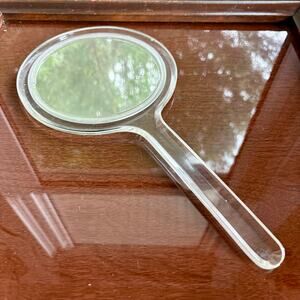 Vintage Clear Lucite Hand Mirror Double Sided 12 Inch